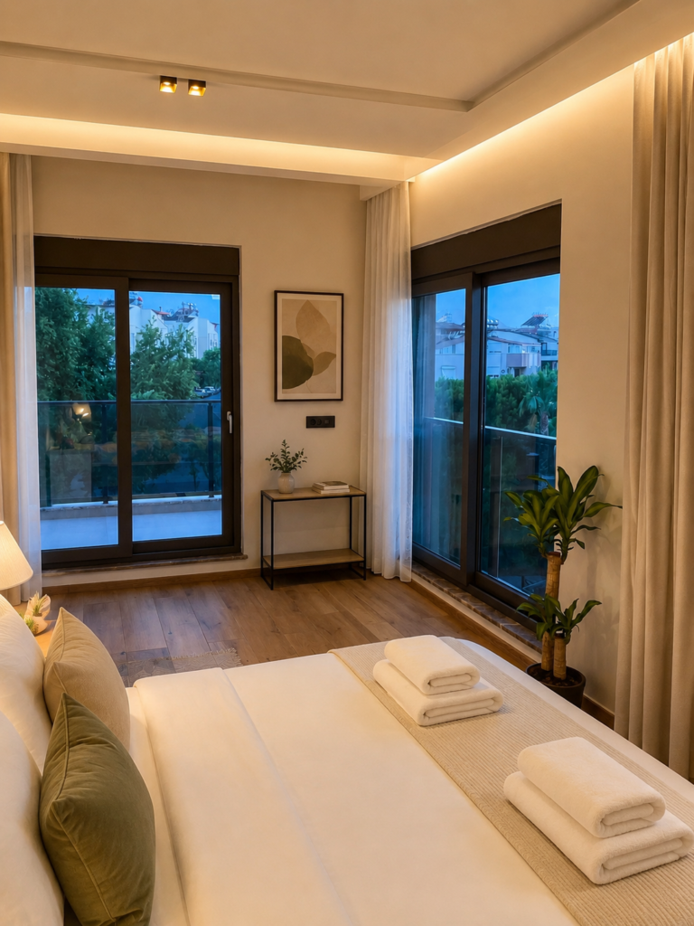 Konyaaltı günlük kiralık daire salon ve televizyon alanı