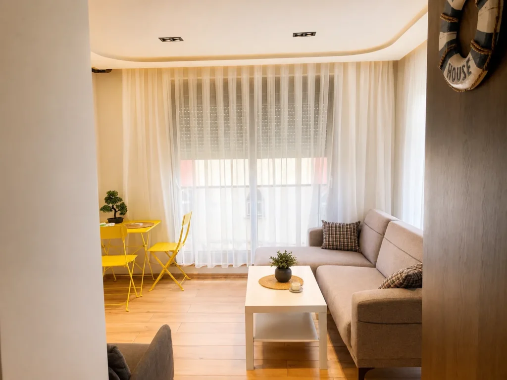 Diker Port Residence salon ve oturma alanı Konyaaltı