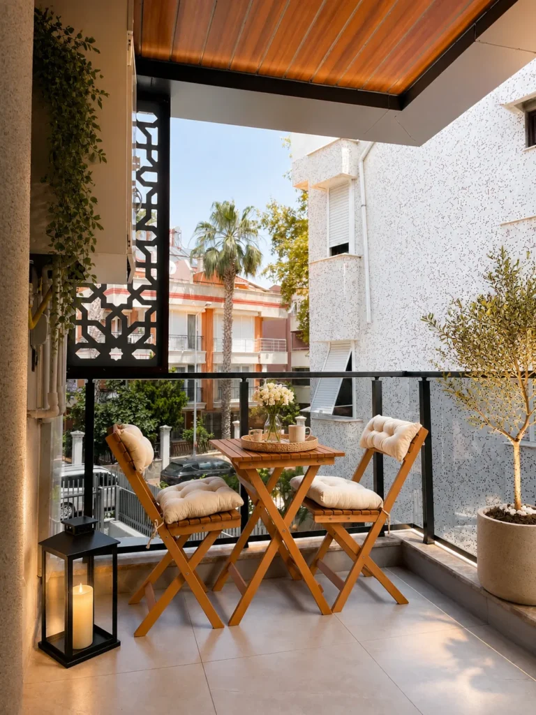 Diker Port Residence teraslı apart daire açık oturma alanı