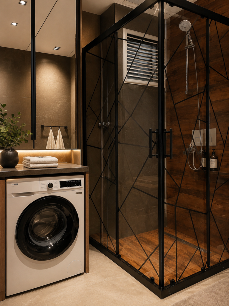 Diker Port Residence çamaşır makineli banyo alanı