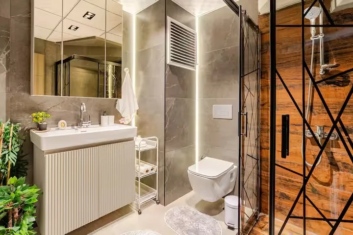 Diker Port Residence banyo duş ve lavabo alanı