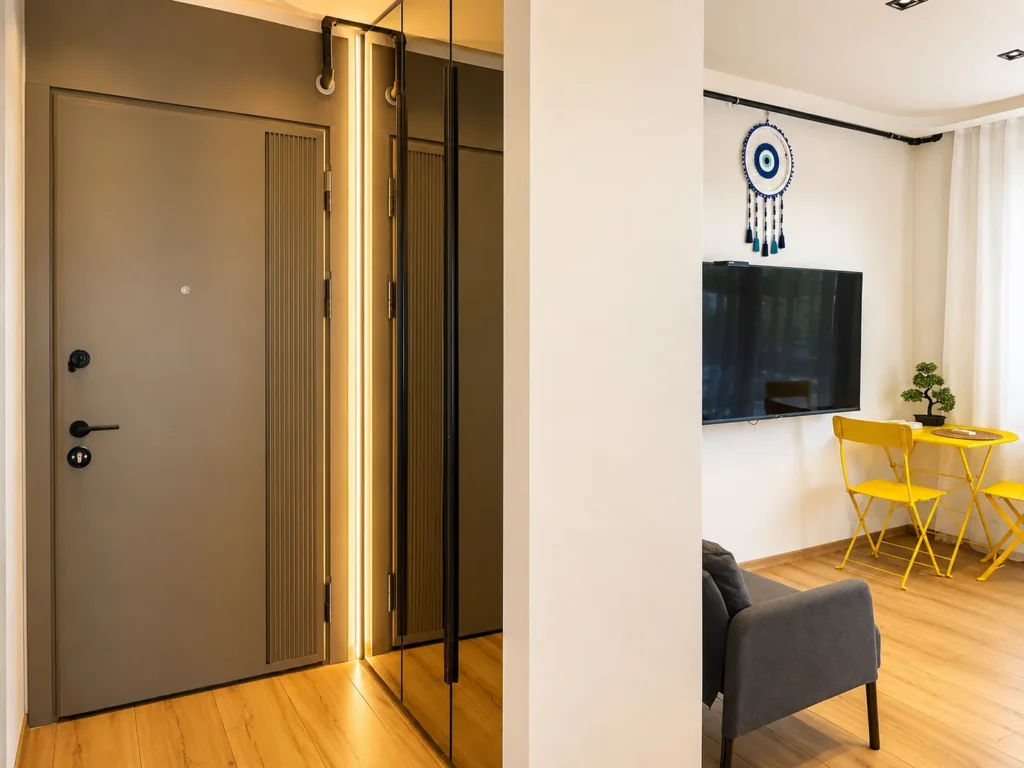 Diker Port Residence oda kapısı ve iç mekan geçiş alanı