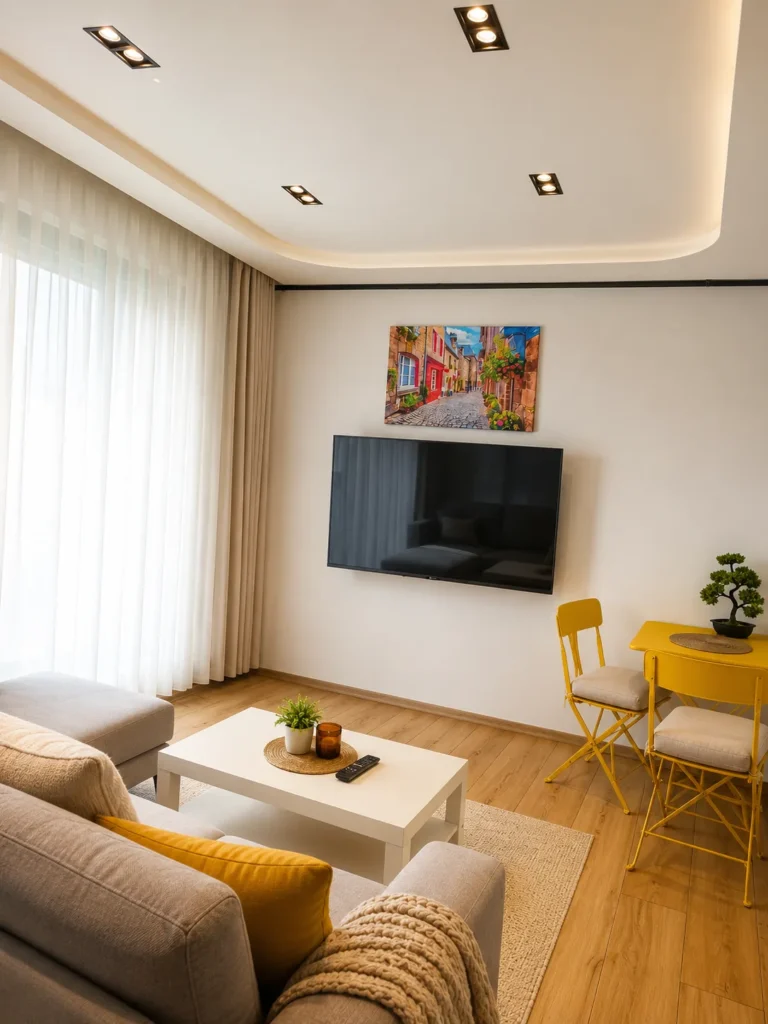 Konyaaltı TV alanlı ferah salonlu daire
