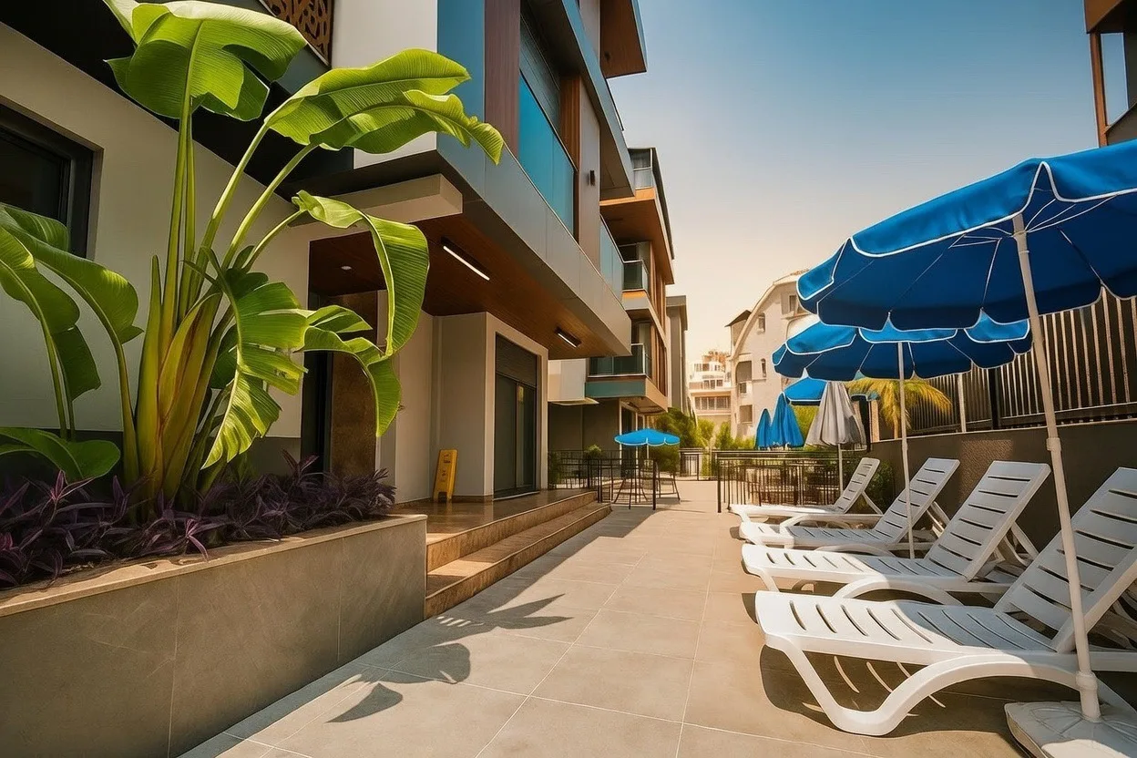 Antalya denize yakın günlük kiralık daire havuz alanı