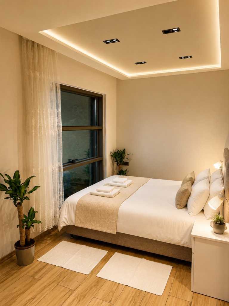 Konyaaltı günlük kiralık daire modern yatak odası görünümü