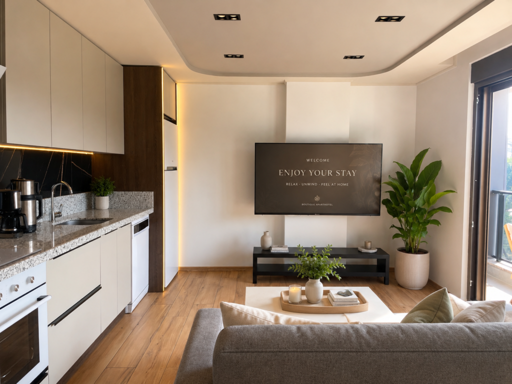 Diker Port Residence geniş koltuklu oturma alanı