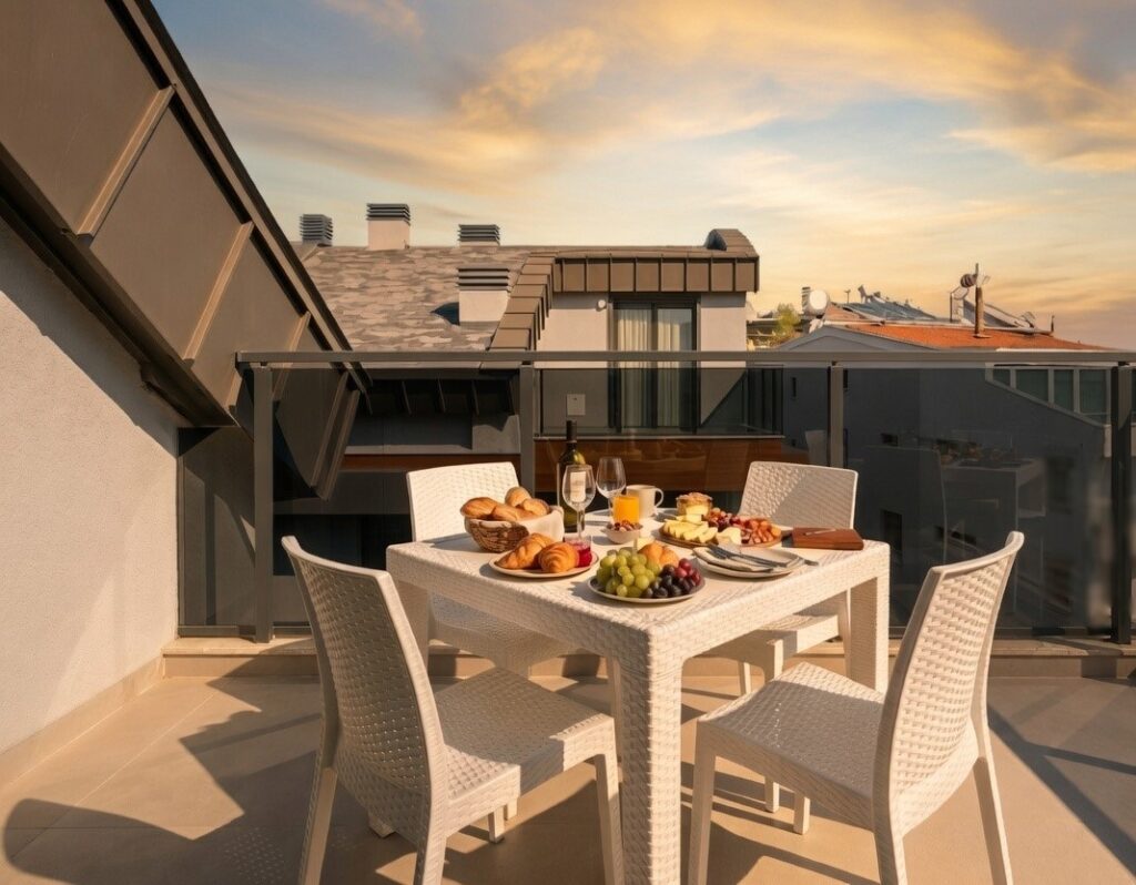 Konyaaltı günlük kiralık daire balkon ve dış oturma alanı