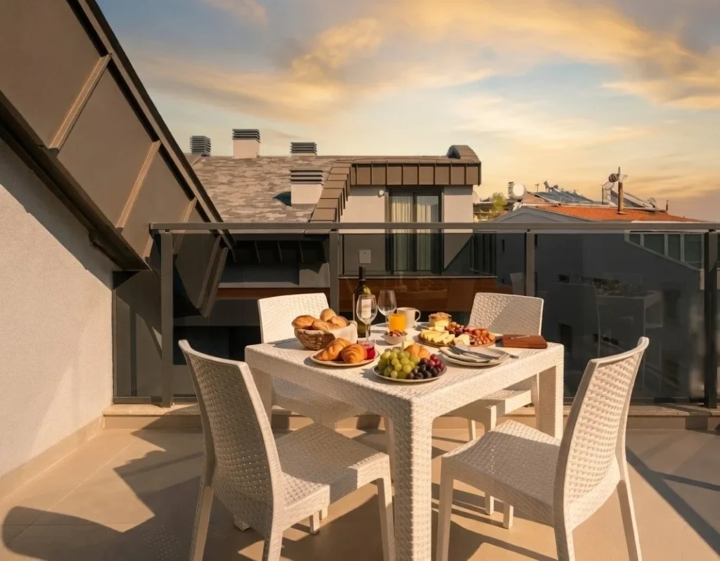 Konyaaltı havuz manzaralı teraslı günlük kiralık daire